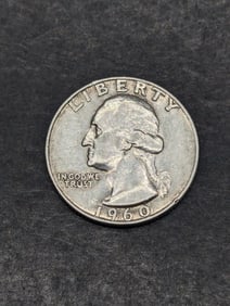 1960 D, UNC, 90% Silver, Washington Quarter, 65 Years Old