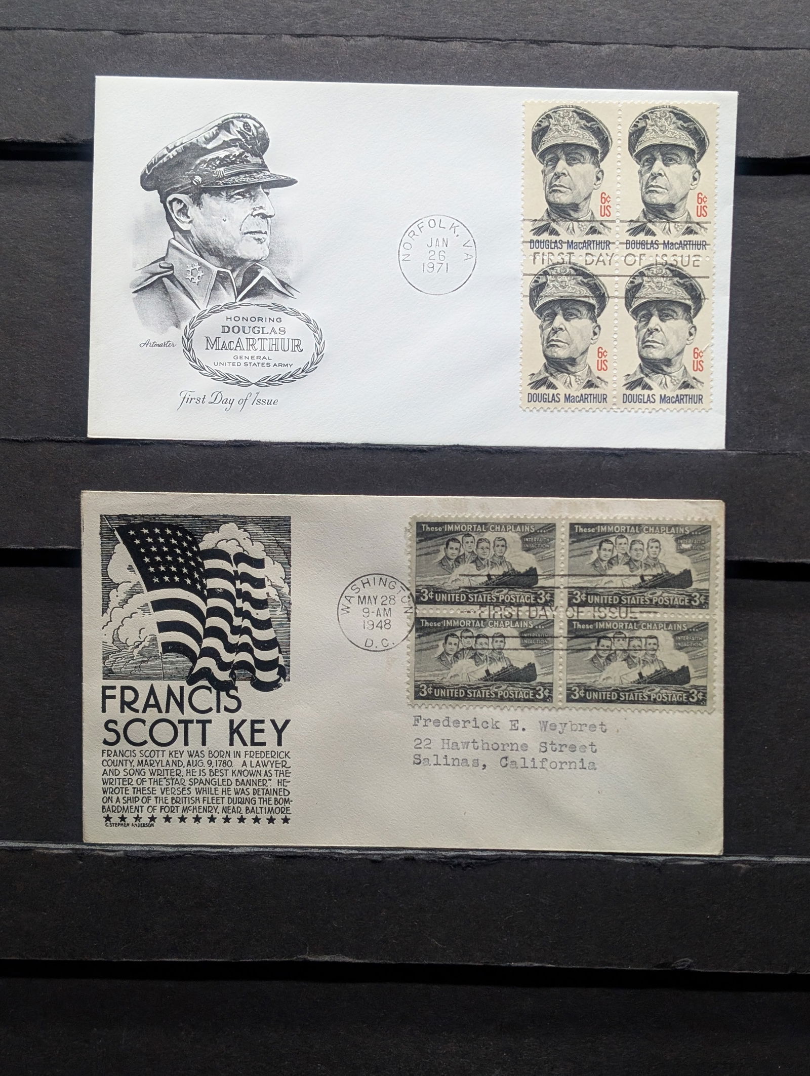 (2) Military Four Block First Day Cachets (1 of 3)