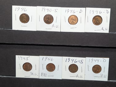 (8) 1940's P, D, & S Lincoln Wheat Cents, BU - All Shell Brass except the 1940-S