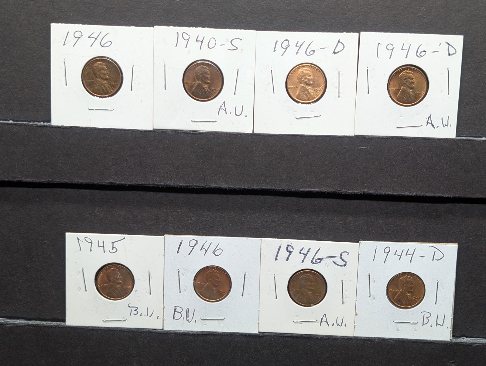 (8) 1940's P, D, & S Lincoln Wheat Cents, BU - All Shell Brass except the 1940-S