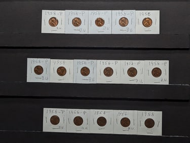 (15) 1958-P & (1) 1958-D Lincoln Wheat Cents, AU, BU.