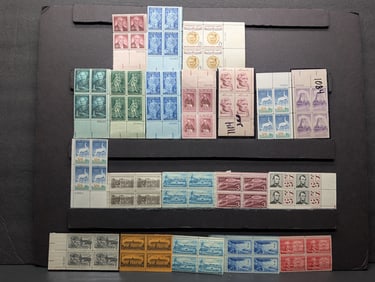(20) Assorted Stamp Plate Blocks, All Mint, Original Gum, Never Hinged.