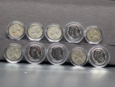 (10) Jefferson Nickels  1938 P,D,S, & (7) 35% Silver Coins 1942-P, 1942-P, 1944-D, 1945-P, 1943-S,