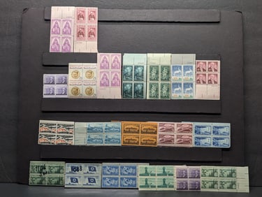 (20) Assorted Stamp Plate Blocks, All Mint, Original Gum, Never Hinged.