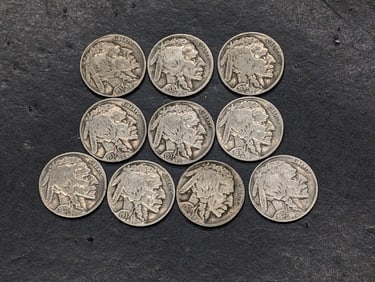 10 Mixed Date/MM Buffalo Nickels. 20's/30's