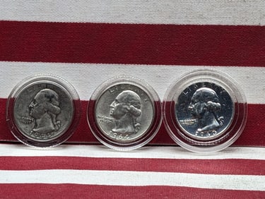(3) Silver Washington Quarters 1944, 1960-D, 1964-D