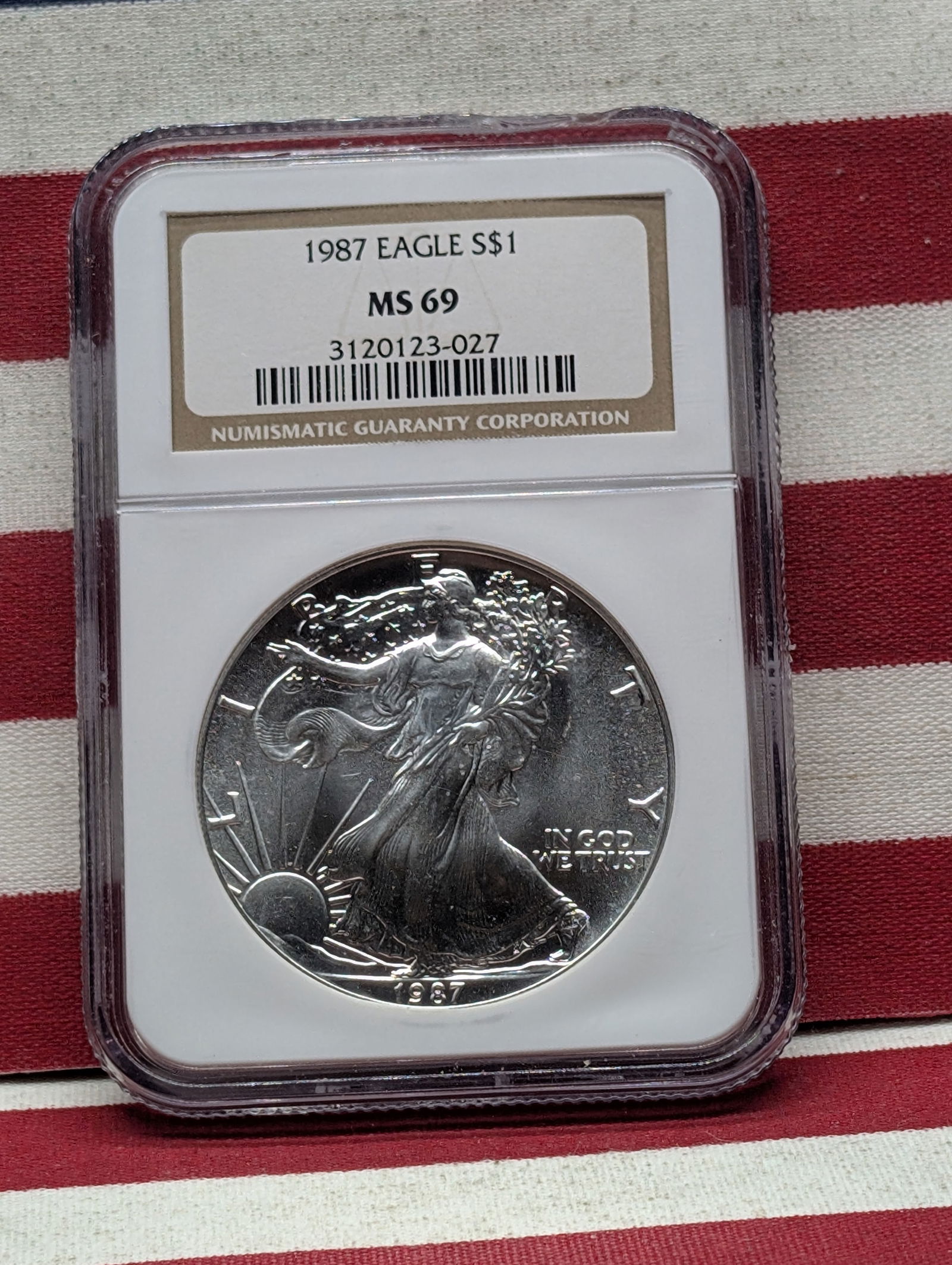 1987 Silver American Eagle Graded MS69 By NGC Grading Company. (1 of 3)