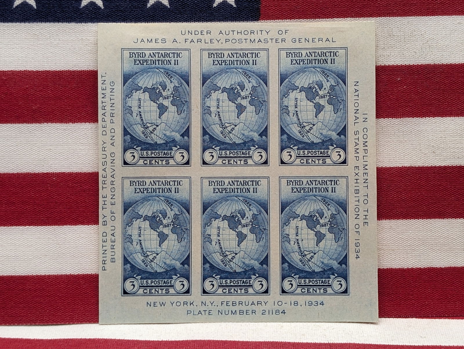 Scott # 735 Bryd Antarctic Expedition II 3 Cent Stamp Sheet, Mint, Original Gum, Never Hinged (1 of 2)