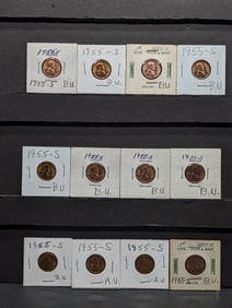 (11) 1955-S & (1) 1954-S Lincoln Wheat Cents, BU.