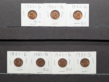 (6) 1951-D & (1) 1951-S Lincoln Wheat Cents