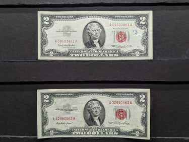 1953 & 1963 $2 Red Seal United States Notes.  2 Notes.