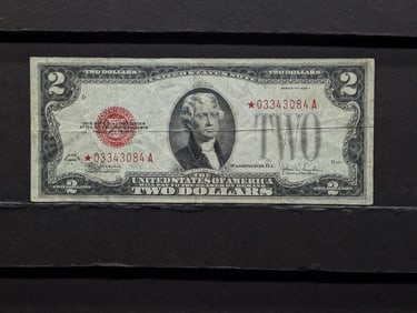 1928-F $2 Red Seal STAR United States Note.  Bust of Thomas Jefferson.
