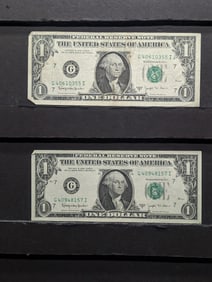 (2) 1963B "Joseph Barr" One Dollar Bank Notes