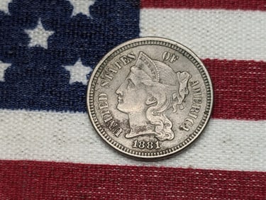 1881 United States 3-Cent Nickel.  Vintage Obsolete Type Coin.