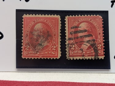 (2) Scott # 252 Type III Washington 2 Cent Stamps, Used