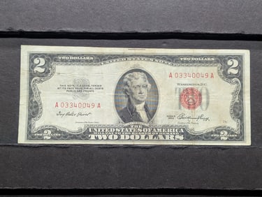 1953 Crisp "Full House" S/N   $2 "Red Seal" Bank Note