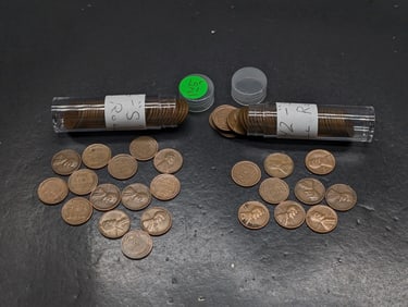 1942-S & 1946-S Lincoln Wheat Cents, 2 Rolls Total.