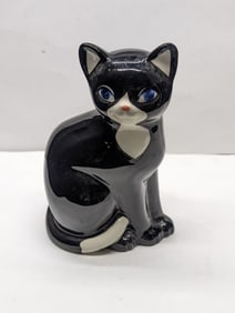 Black and White Porcelain Cat Coin Bank, Approx. 4.5 Inches Tall