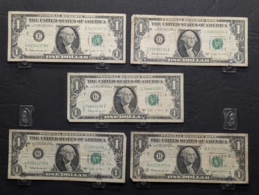 (5) 1963B "Joseph Barr" One Dollar Bank Notes