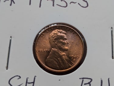 1945-S Lincoln Wheat Cent, CH/BU Rare Grade.