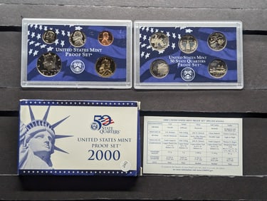 2000 S US Mint Proof Set. 10 Coin Set. Contains Reg. Coinage + State Quarters. All Proof