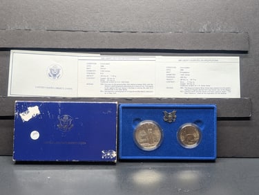 1986-P "Silver Proof" & 1986-D Clad Half Dollar Statue Liberty 2 Coin Set
