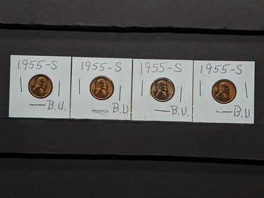 (4) 1955-S Lincoln Wheat Cents, BU.