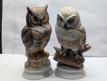 Two Ceramic Owls, One Great Horned Owl & One Snowy Owl Approx. 6 1/2" Tall