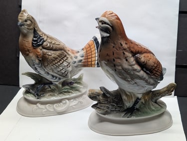 Pair of Porcelain Quails Approx. 6 1/2 & 7 1/2" Tall By Napcoware Japan
