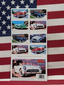 2005 20 Stamp Set "Sporty Cars" Booklet, All Mint, Original Gum, Never Hinged