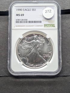 MS69, 1990 American "Silver" Eagle  (Graded by NGC), Books for $125: MS69, 1990 American "Silver" Eagle (Graded by NGC), Books for $125