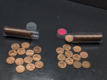 1940's To 1950's Lincoln Wheat Cents, 2 Rolls Total, Red BU