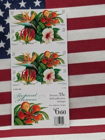 1998 20 Stamp Set "Tropical Flowers" Booklet, All Mint, Original Gum, Never Hinged