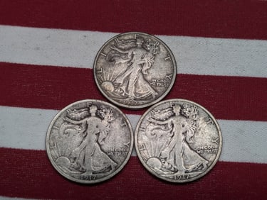 1917-PDS Semi-Key Date Walking Liberty Half Dollars.  3 Coins.