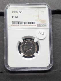 PF66, 1950 Jefferson Nickel  (Graded by NGC), Books $80