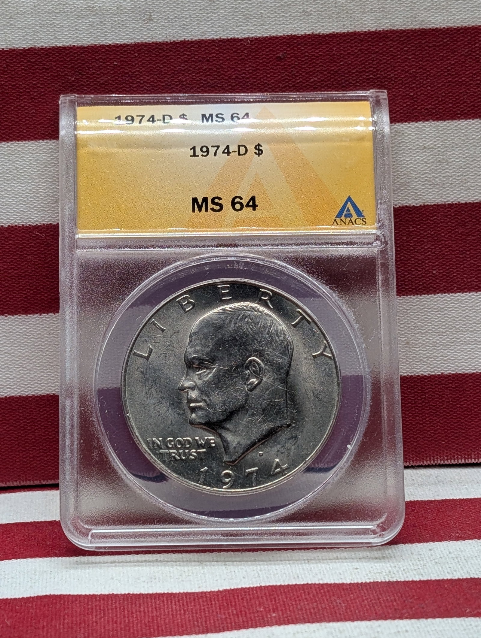 1974-D Eishenhower Dollar MS 64 By ANACS: 1974-D Eishenhower Dollar MS 64 By ANACS