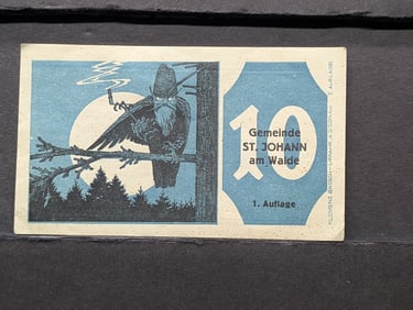 1921 Municipality of St. Johann am Walde, Austria, 10 Heller Currency, Crisp-UNC, 104 Years Old