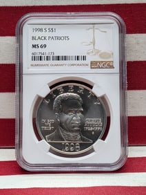 1998-S Black Patriots Commermorative Dollar MS 69 By NGC - 90% Silver