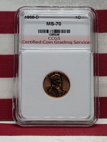 1958-D Lincoln Wheat Cent, MS 70 By CCGS.