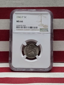 1943-P Jefferson Silver War Time Nickel MS 66 By NGC - 35% Silver