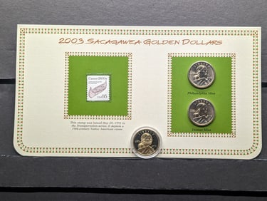 2003 P,D, & S Sacagawea Dollars with Information Card & Stamp