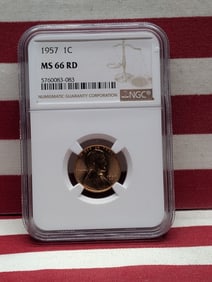 1957 Lincoln Wheat Cent MS 66 RD By NGC