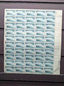 1946 U.S. Armed Forces: Merchant Marine 3-Cent Sheet of 50 U.S. Stamps.  Scotts #939.  Plate Block #