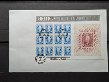 1997 Full Sheet of 50 Cent Franklin Stamps On A First Day of Issue Cover