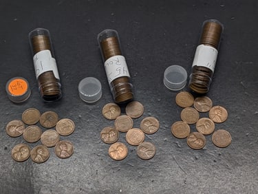 1944, 1945, & 1946 Lincoln Wheat Cents, All "S" Mint, 3 Rolls Total. All Shell Brass