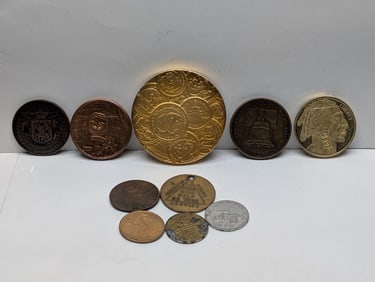 Assortment of 10 Different Medallions And Tokens of Various Themes: Sesquicentennial IA Worlds Fair