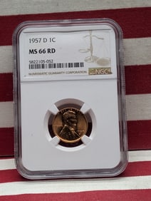 1957-D Lincoln Wheat Cent MS 66 RD By NGC