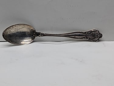 John Hay Brick Schoolhouse Sterling Silver Souvenir Spoon, 19.5 Grams, Inscribed With "Lottie"