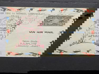 1939 First Flight New York To Newfoundland Cachet