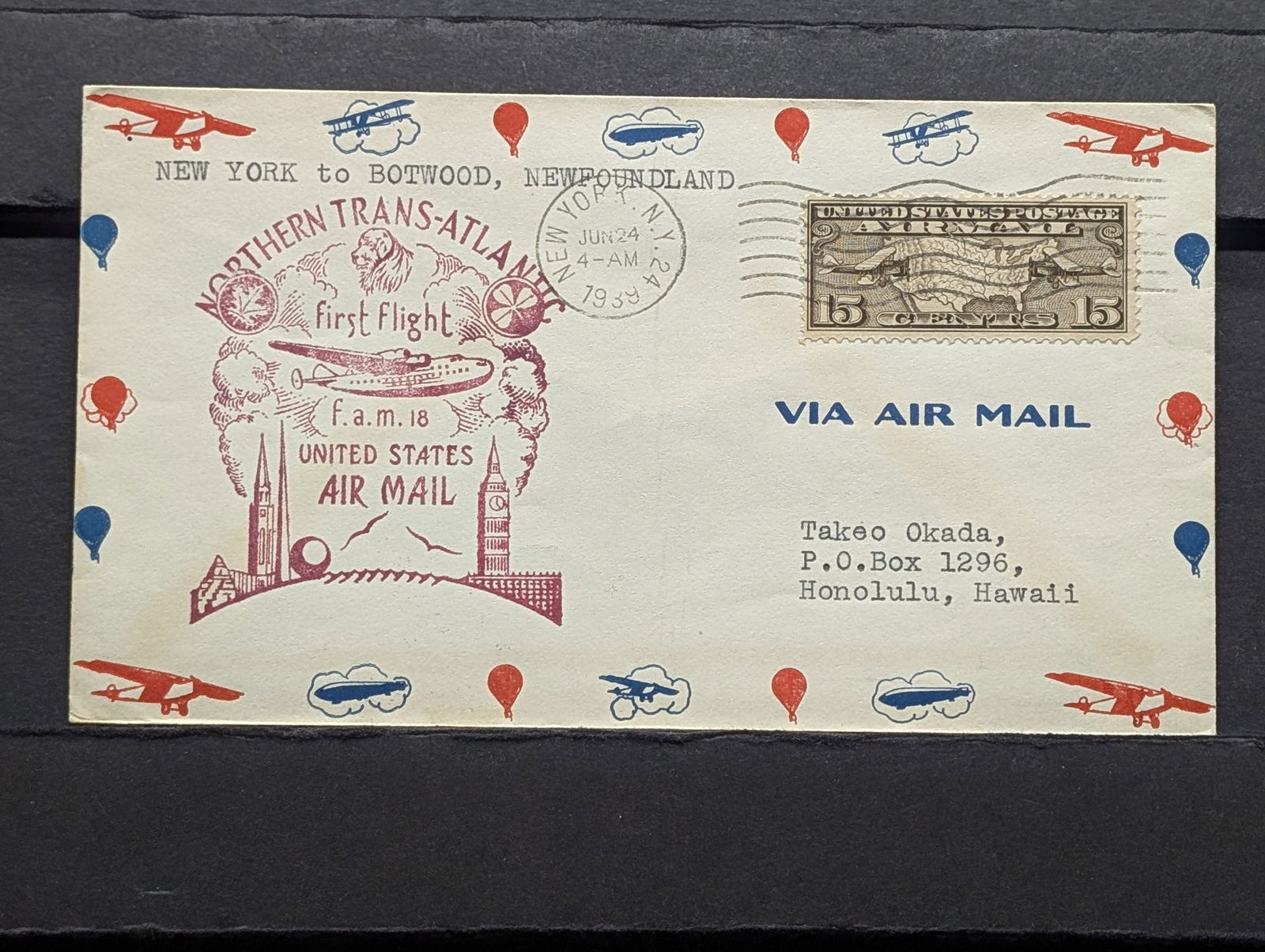 1939 First Flight New York To Newfoundland Cachet: 1939 First Flight New York To Newfoundland Cachet